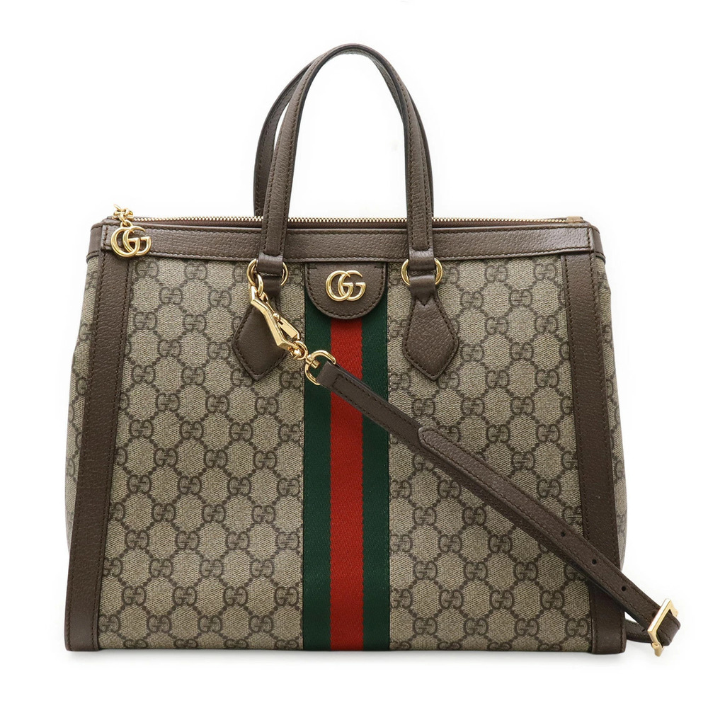 Gucci Ophidia GG Supreme Tote Bag Shoulder Leather Beige Mocha Brown